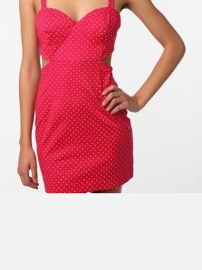 Kimchi Blue Hot Pink Polka Dot Cutout Mini Dress